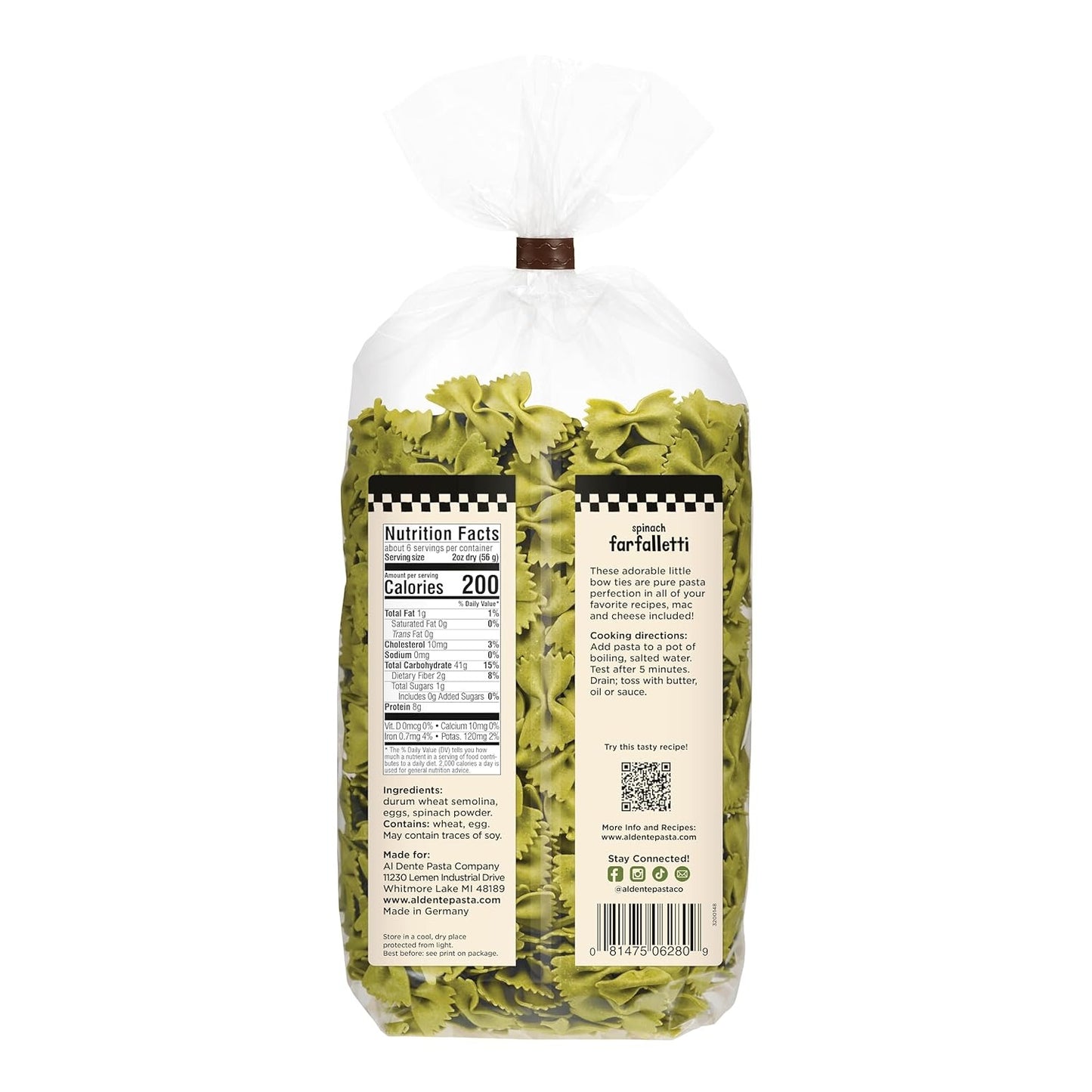 Al Dente Spinach Fettuccine – All-Natural Egg Pasta with Semolina & Spinach (12 oz, Pack of 4)