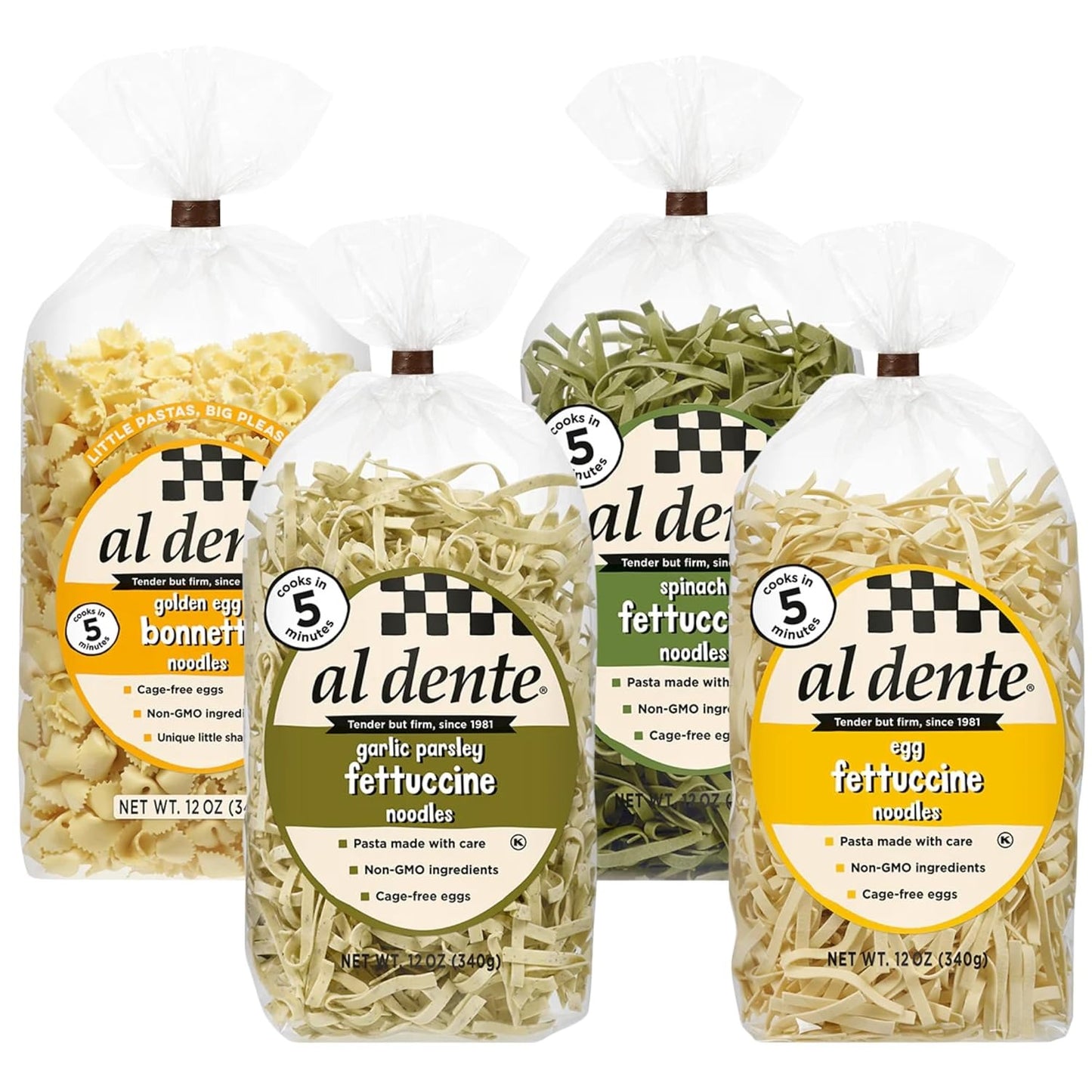 Al Dente Spinach Fettuccine – All-Natural Egg Pasta with Semolina & Spinach (12 oz, Pack of 4)