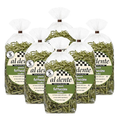 Al Dente Spinach Fettuccine – All-Natural Egg Pasta with Semolina & Spinach (12 oz, Pack of 4)